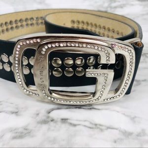 Guess Accessories - Guess Rhinestone Enlob Black Studded Belt/Large Guess Accessories - Guess Rhinestone Enlob Black Studded Belt/Large